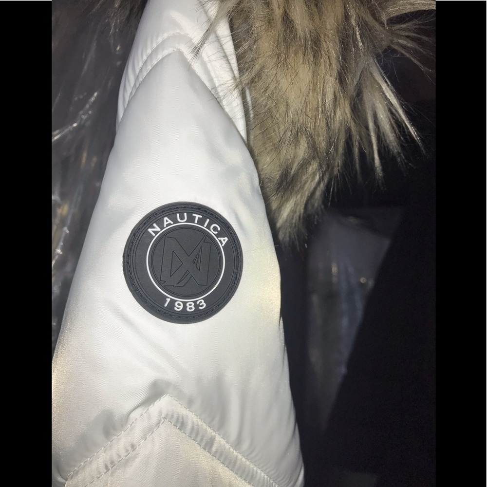 Nautica Faux-fur-trim Hooded Puffer marshmalow,NWT - Picture 9 of 10